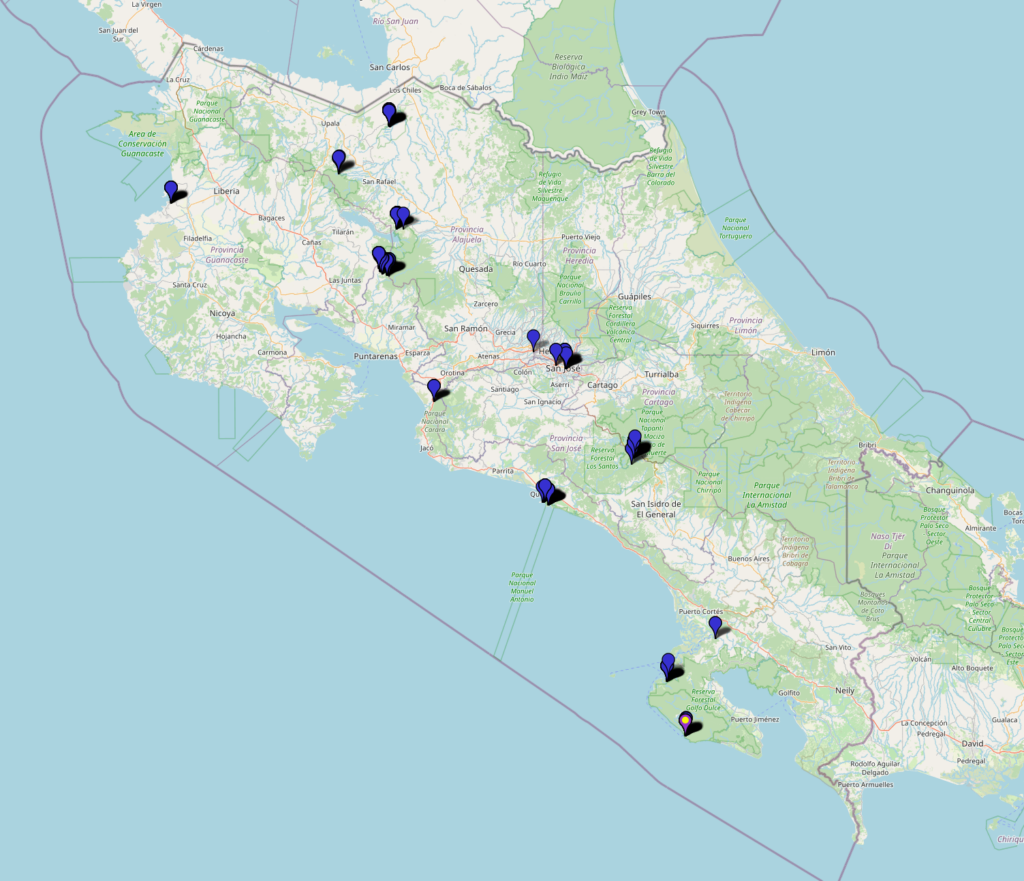 Alle locaties binnen Costa Rica van deze reis